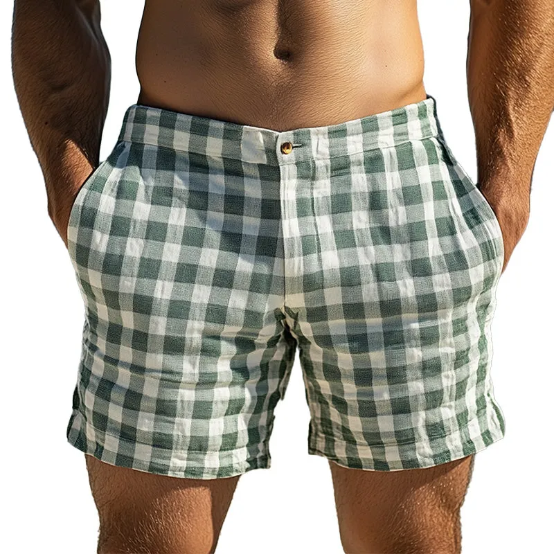 Men's Spring Fashion Plaid Linen Casual Sports Shorts MTA0334D6P sold by Manly