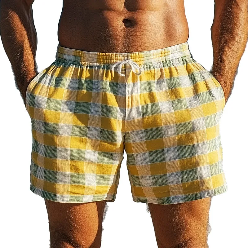 Men's Spring Fashion Plaid Linen Casual Sports Shorts MTA0337D7P sold by Manly