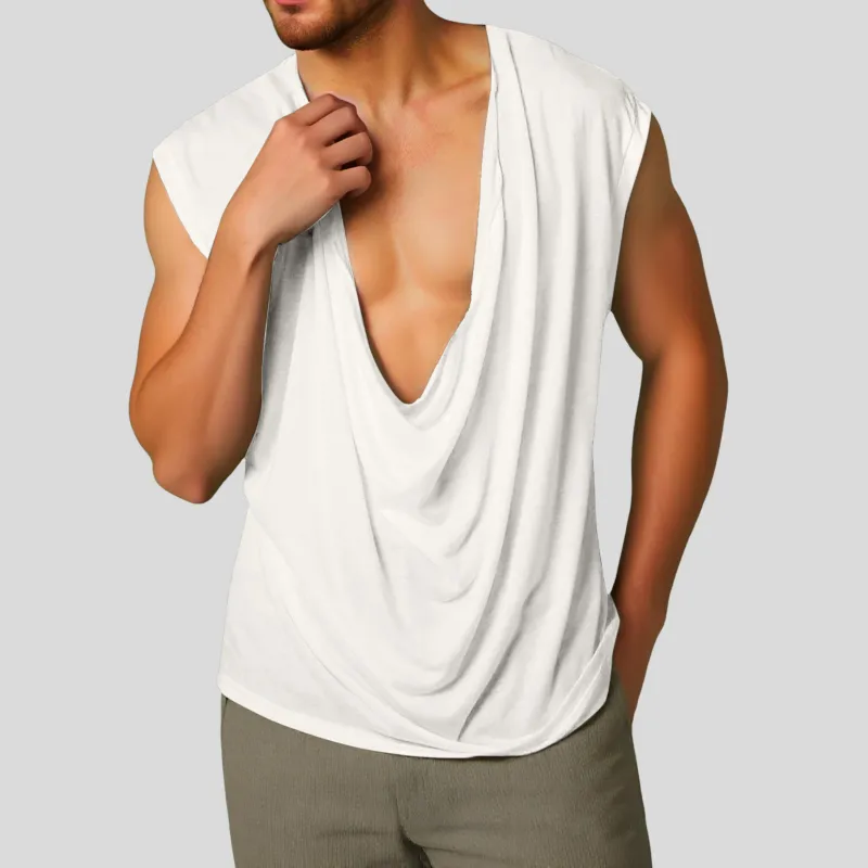 Men's Casual V Neck Cotton Draped Pleated Loose Tank Top MTA3128C5M sold by Manly product image thumbnail 3