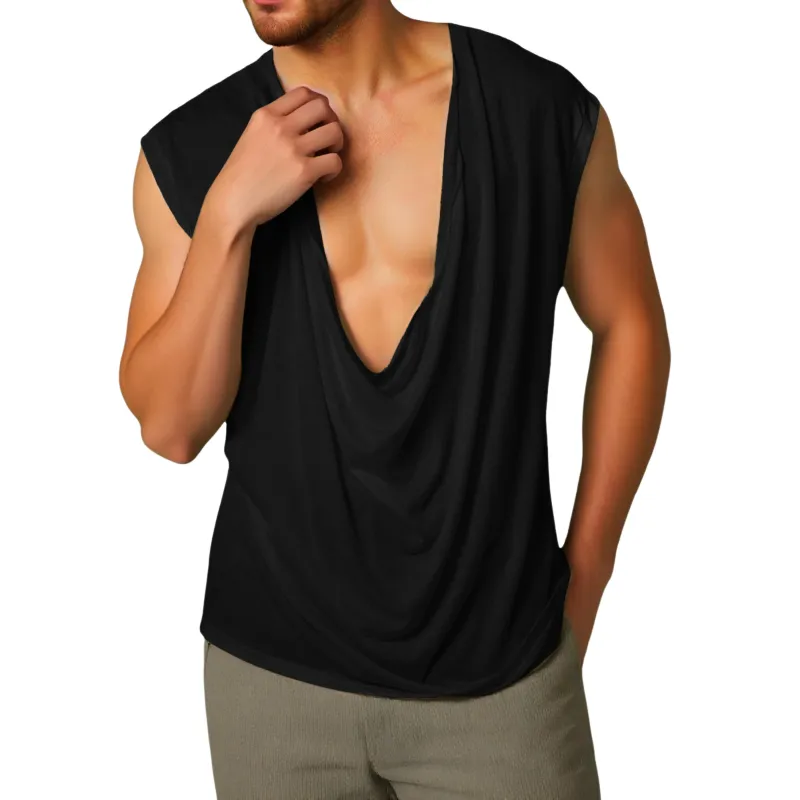 Men's Casual V Neck Cotton Draped Pleated Loose Tank Top MTA3128C5M sold by Manly