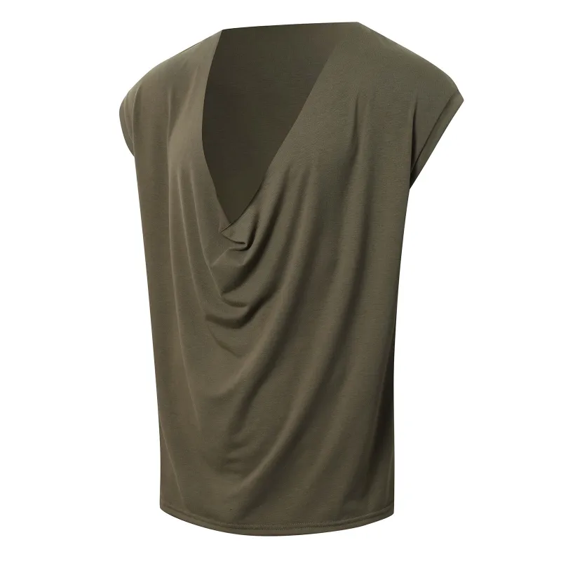 Men's Casual V Neck Cotton Draped Pleated Loose Tank Top MTA3128C5M sold by Manly product image thumbnail 5
