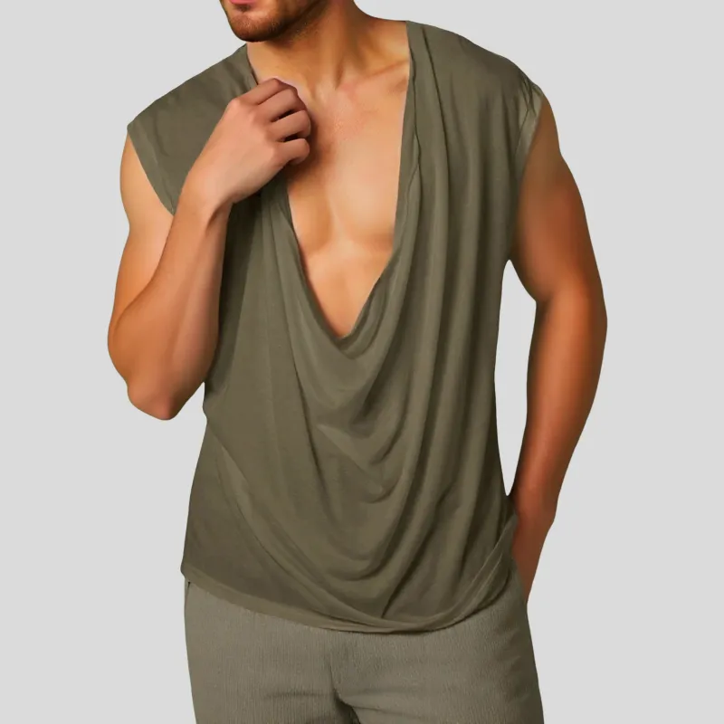 Men's Casual V Neck Cotton Draped Pleated Loose Tank Top MTA3128C5M sold by Manly product image thumbnail 4