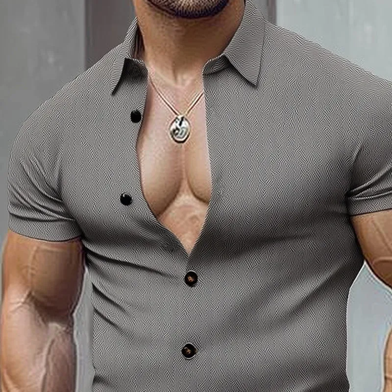 Men's Summer Business Textured Short Sleeve Slim Shirt MTA0301D4U sold by Manly product image thumbnail 5