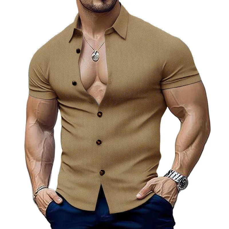 Men's Summer Business Textured Short Sleeve Slim Shirt MTA0301D4U sold by Manly product image thumbnail 4