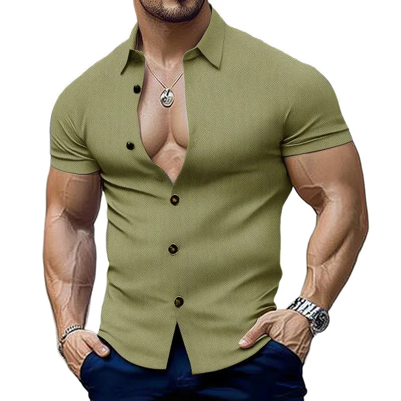 Men's Summer Business Textured Short Sleeve Slim Shirt MTA0301D4U sold by Manly product image thumbnail 3