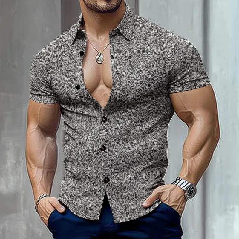 Men's Summer Business Textured Short Sleeve Slim Shirt MTA0301D4U sold by Manly product image thumbnail 2