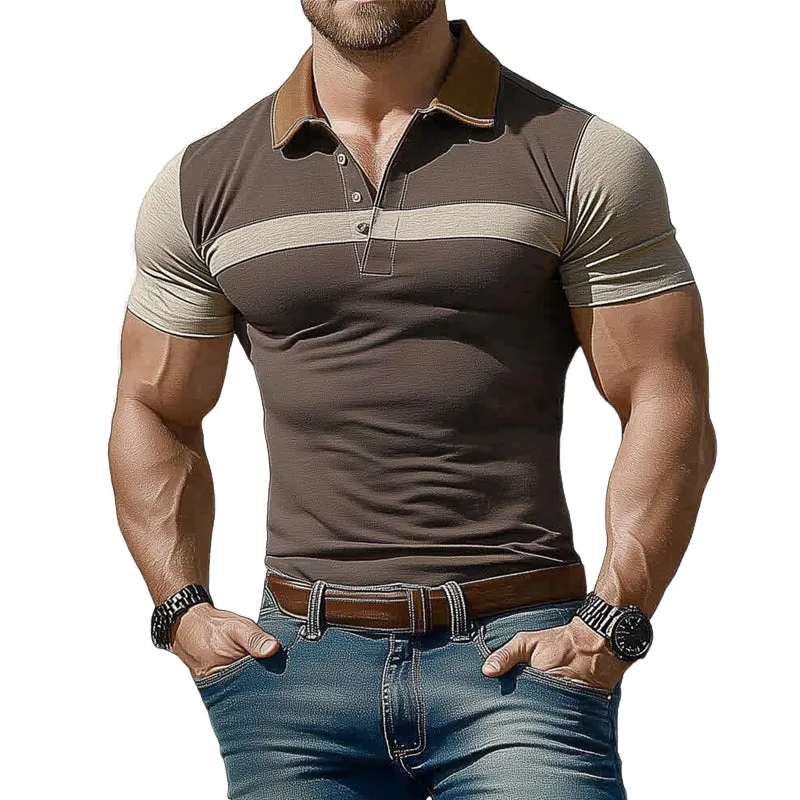 Men's Summer Brown Polo Collar Colorblock Stretch Slim Fit T-Shirt MTA0259D7U sold by Manly product image thumbnail 2
