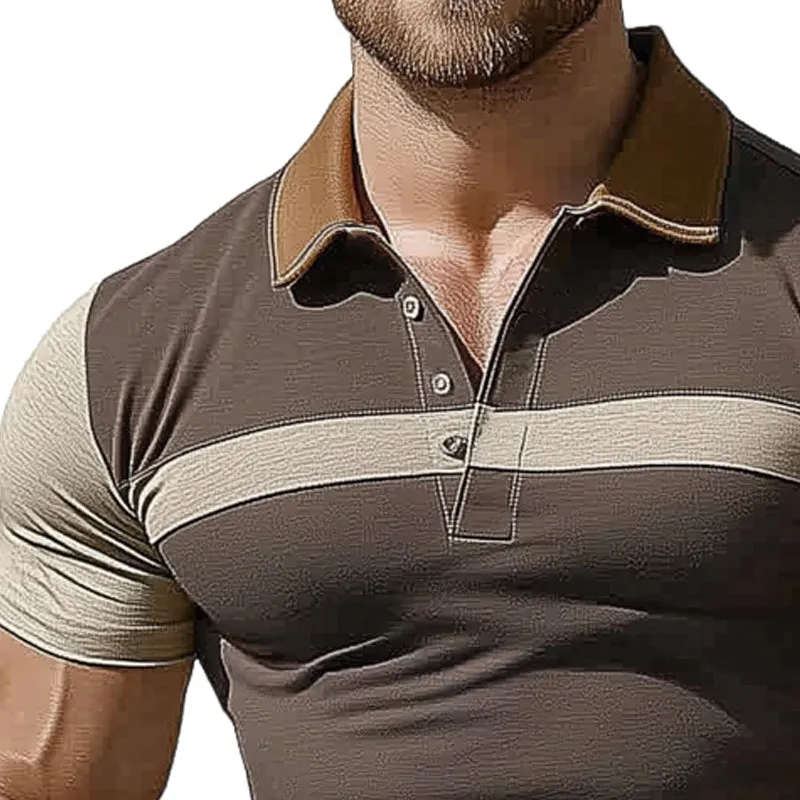 Men's Summer Brown Polo Collar Colorblock Stretch Slim Fit T-Shirt MTA0259D7U sold by Manly product image thumbnail 3