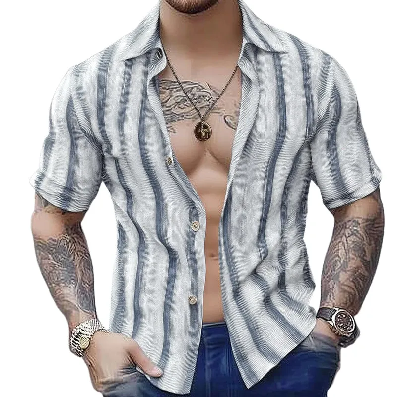 Men's Summer Comfort Striped Casual Short Sleeve Shirt MTA0392D2U sold by Manly