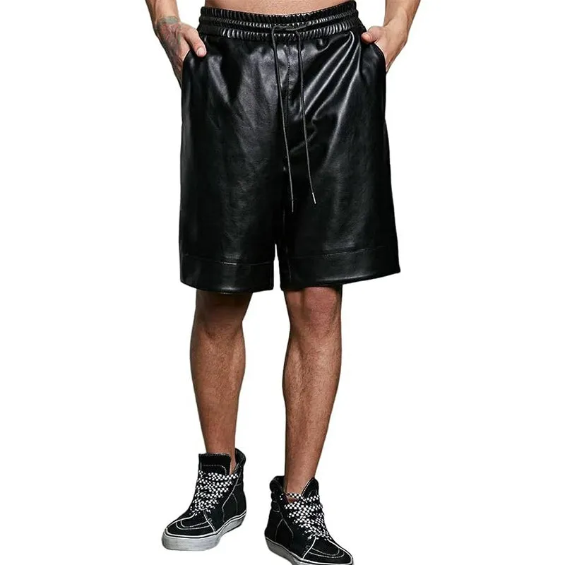 Men's Summer Basic Loose Pure Black PU Leather Shorts MTA0273D9U sold by Manly product image thumbnail 2