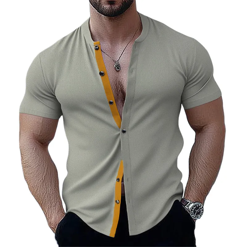 Men's Summer Basic Elastic Slim Short Sleeve Shirt MTA0337D5U sold by Manly