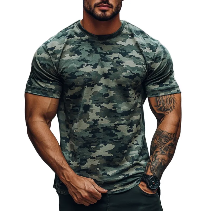 Men's Casual Outdoor Camouflage Cotton Round Neck Short Sleeve T-Shirt MTA2437C7M sold by Manly
