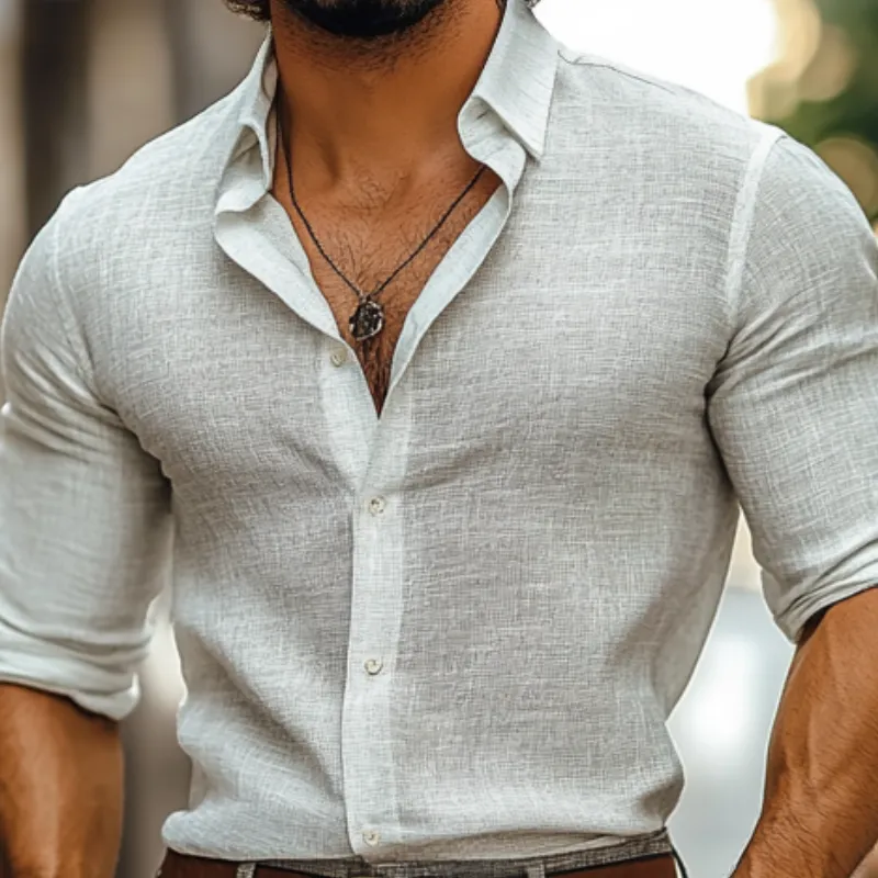 Men's Casual Cotton Linen Lapel Single Breasted Slim Fit Long Sleeve Shirt MTA3115C0M sold by Manly product image thumbnail 3