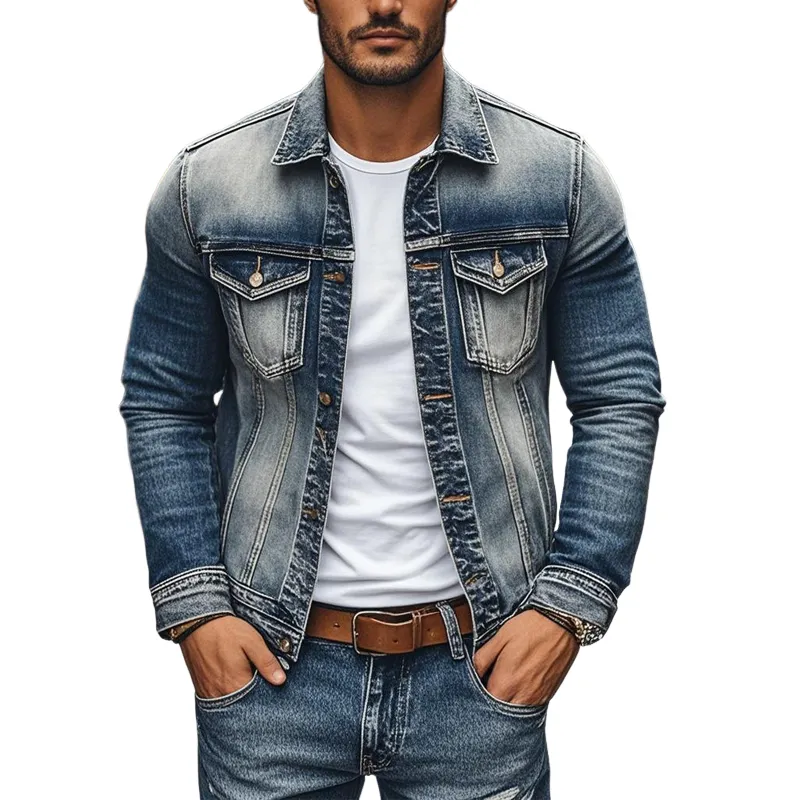 Men's Vintage Denim Heavy Wash Lapel Single Breasted Slim Fit Jacket MTA0222D8M sold by Manly