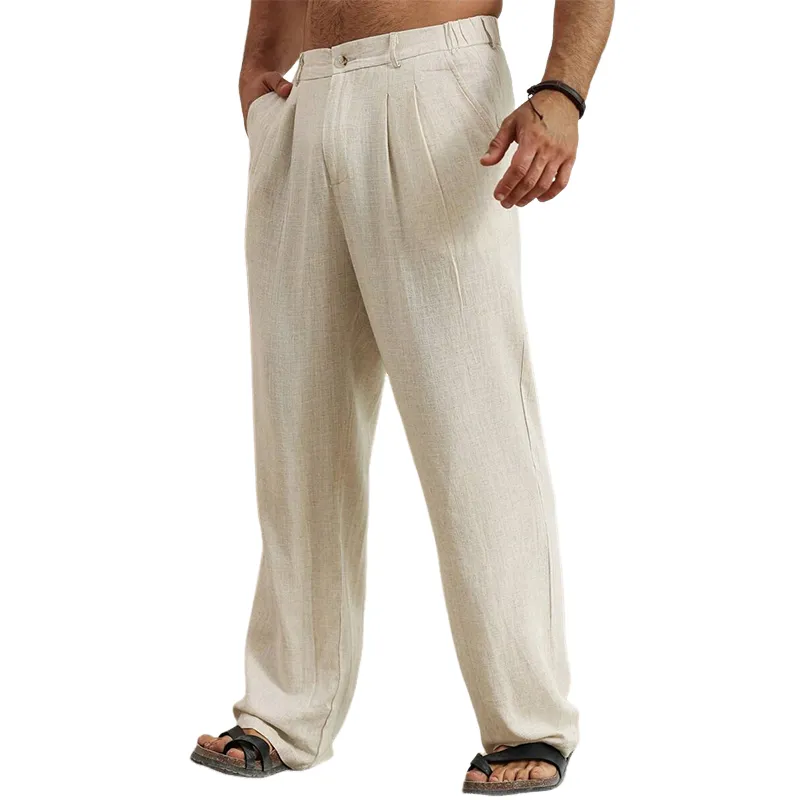 Men's Casual Cotton and Linen Solid Color Elastic Beach Pants MTA0384D5X sold by Manly