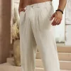 Men's Casual Cotton and Linen Solid Color Elastic Beach Pants MTA0384D5X sold by Manly