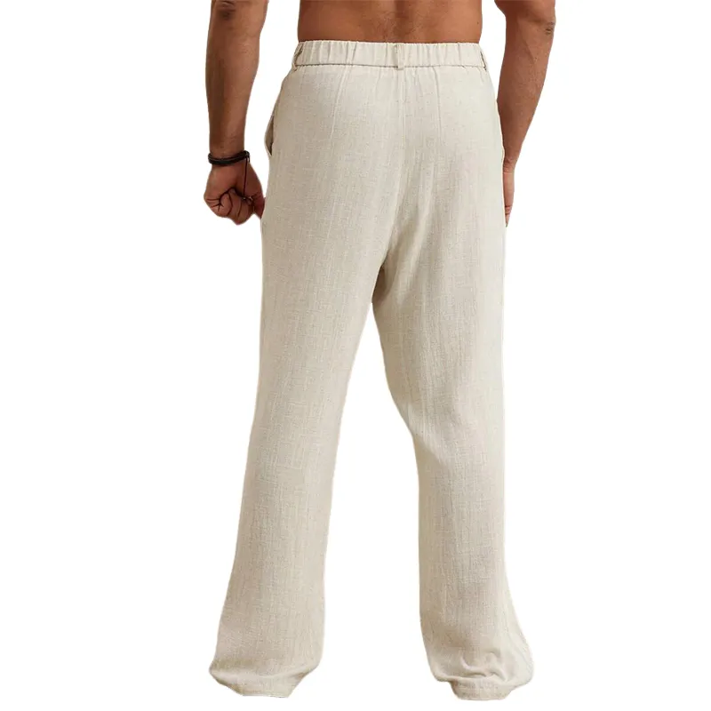 Men's Casual Cotton and Linen Solid Color Elastic Beach Pants MTA0384D5X sold by Manly product image thumbnail 2