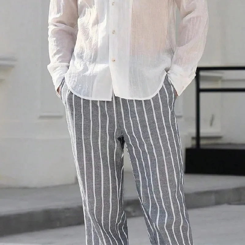 【24-hour shipping out】Men's Casual Cotton and Linen Striped Elastic Beach Pants MTA0386D6X sold by Manly product image thumbnail 2