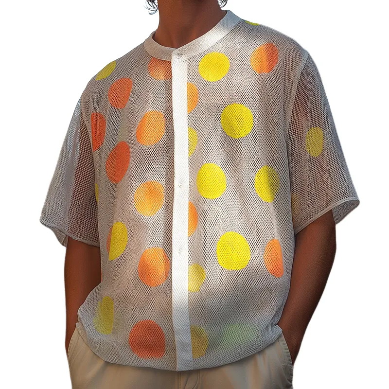 Men's Retro Casual Polka Dot Loose Stand Collar Short Sleeve Shirt MTA0297D0TO sold by Manly