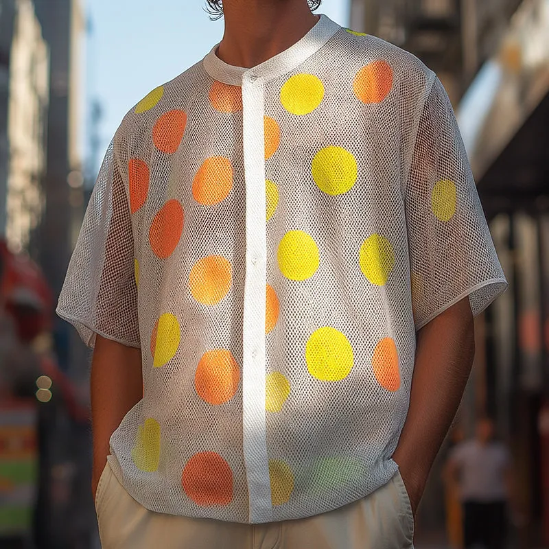 Men's Retro Casual Polka Dot Loose Stand Collar Short Sleeve Shirt MTA0297D0TO sold by Manly product image thumbnail 2