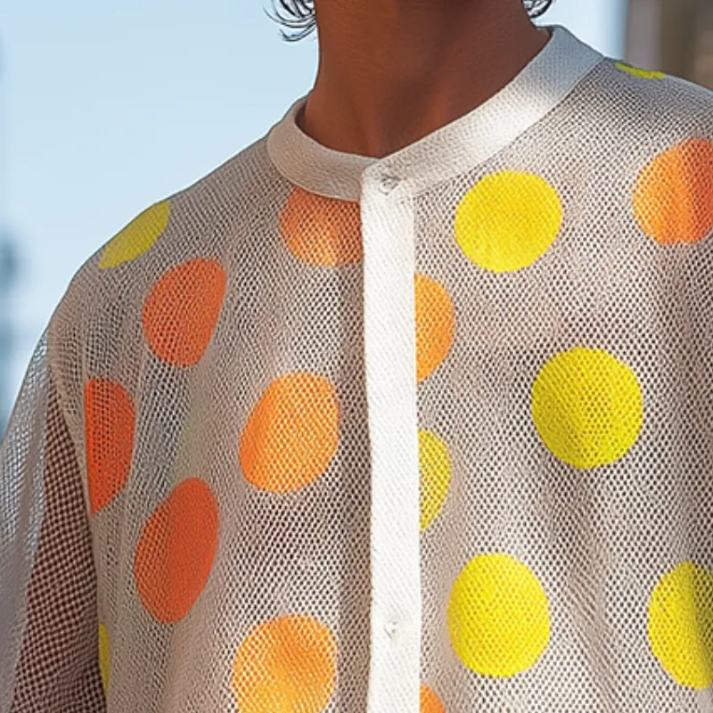 Men's Retro Casual Polka Dot Loose Stand Collar Short Sleeve Shirt MTA0297D0TO sold by Manly product image thumbnail 3