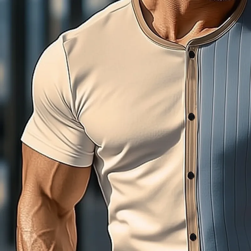 Men's Retro Casual Button Round Neck Short Sleeve T-Shirt MTA0220D9TO sold by Manly product image thumbnail 3