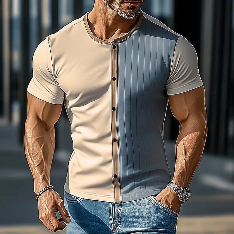 Men's Retro Casual Button Round Neck Short Sleeve T-Shirt MTA0220D9TO sold by Manly product image thumbnail 2