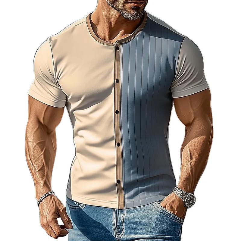 Men's Retro Casual Button Round Neck Short Sleeve T-Shirt MTA0220D9TO sold by Manly