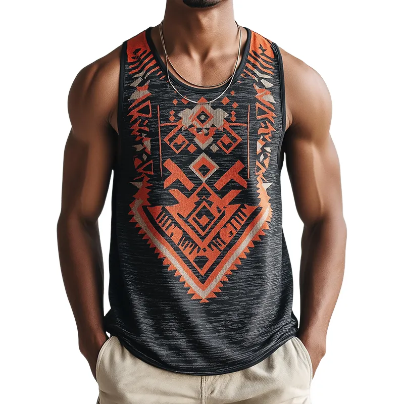Men's Retro Casual Ethnic Style Printed Round Neck Tank Top MTA0217D4TO sold by Manly