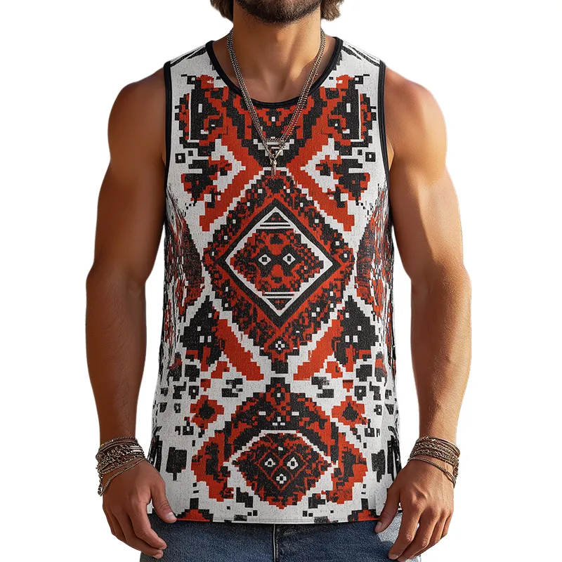 Men's Retro Casual Ethnic Style Printed Round Neck Tank Top MTA0257D8TO sold by Manly