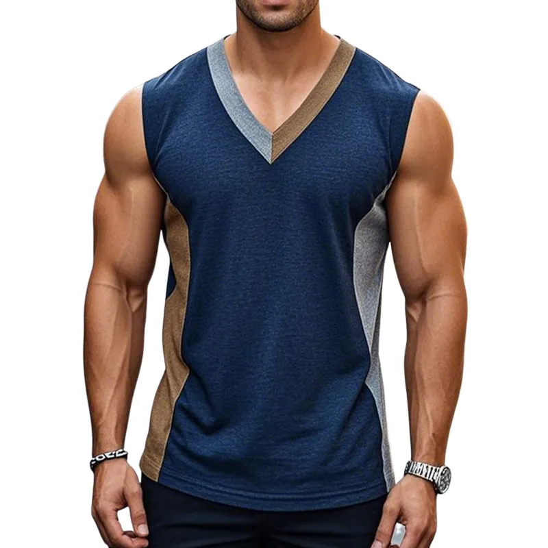 Men's Retro Casual Colorblock V-Neck Tank Top MTA0216D5TO sold by Manly