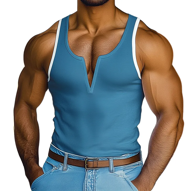 Men's Vintage Casual Cotton Solid Color V-Neck Tank Top MTA0237D5TO sold by Manly