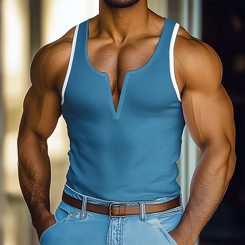 Men's Vintage Casual Cotton Solid Color V-Neck Tank Top MTA0237D5TO sold by Manly product image thumbnail 2