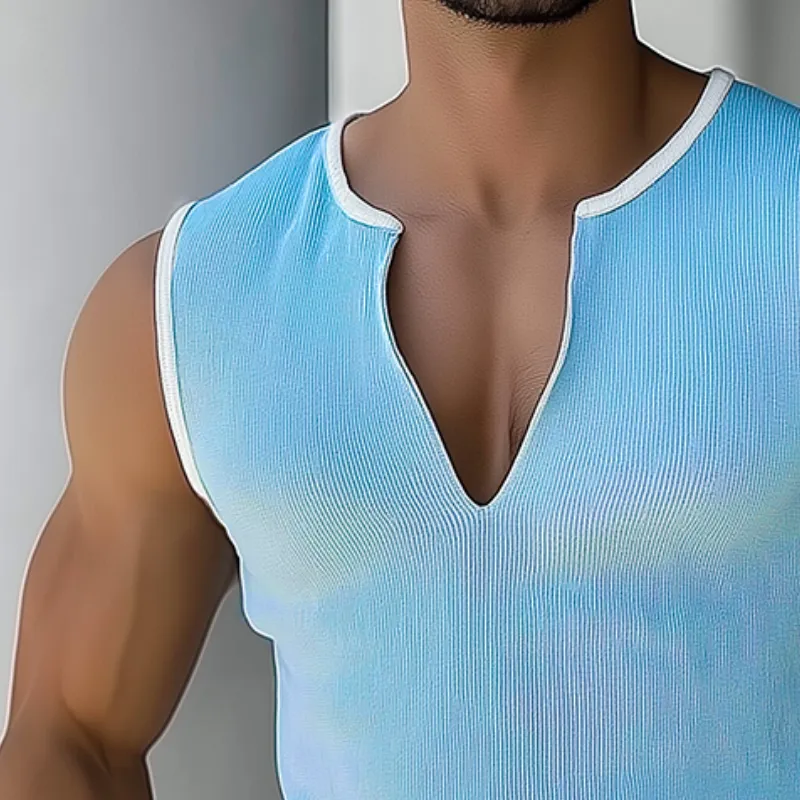 Men's Retro Casual Striped Solid Color V-Neck Tank Top MTA0201D5TO sold by Manly product image thumbnail 3