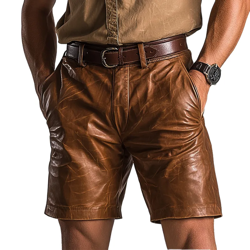 Men's Vintage Casual Leather Shorts MTA0245D9TO sold by Manly