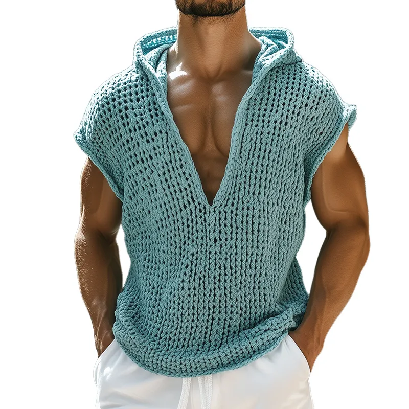 【24-hour shipping out】Men's Retro Casual Knit Hooded Tank Top MTA0285D0TO sold by Manly
