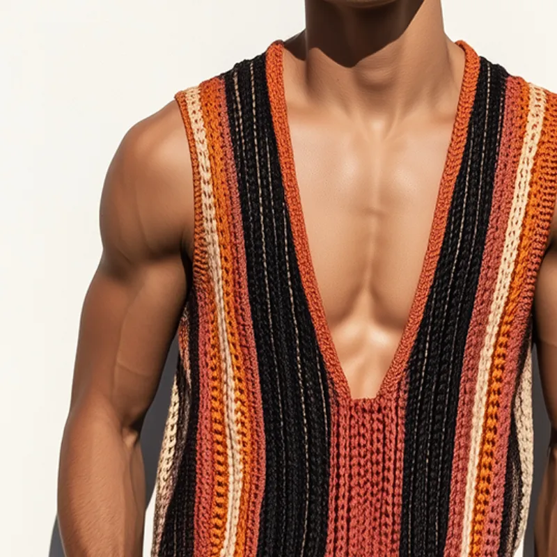 Men's Retro Casual Knit Striped Tank Top MTA0241D0TO sold by Manly product image thumbnail 3