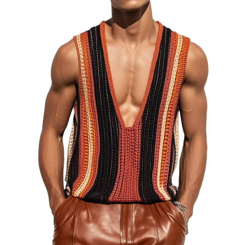 Men's Retro Casual Knit Striped Tank Top MTA0241D0TO sold by Manly