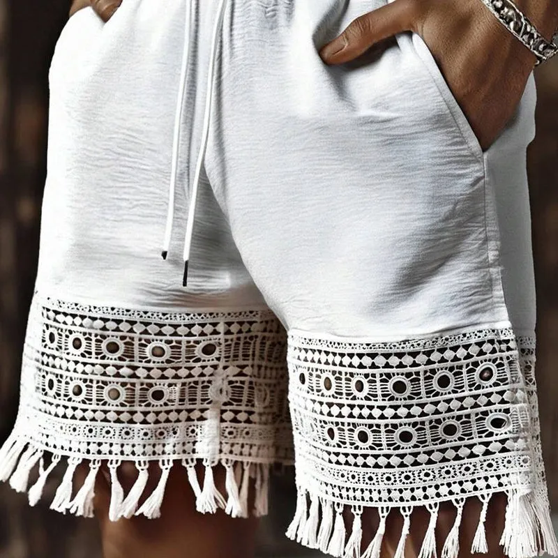 Men's Cotton And Linen Lace Patchwork Shorts MTA0353D8X sold by Manly product image thumbnail 2