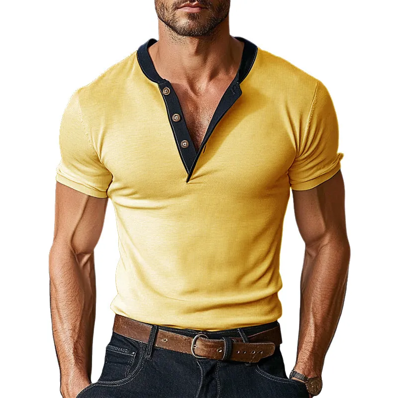 Men's Contrast Color Short Sleeve Henley Neck T-Shirt MTA0370D8X sold by Manly