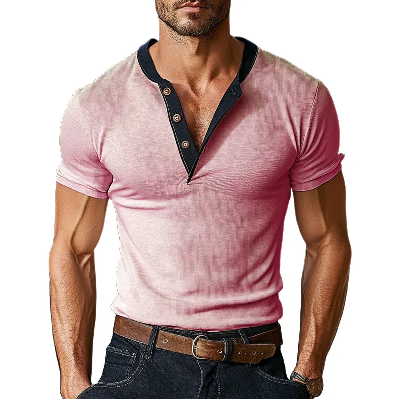 Men's Contrast Color Short Sleeve Henley Neck T-Shirt MTA0370D8X sold by Manly product image thumbnail 2