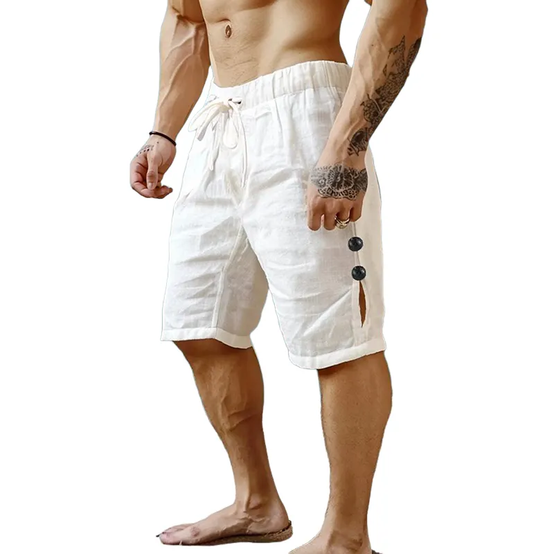 Men's Cotton and Linen Solid Color Button Shorts MTA0360D2X sold by Manly