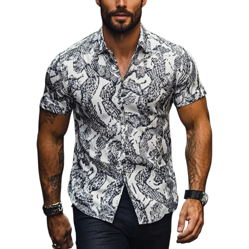 Men's Casual Printed Short Sleeve Lapel Shirt MTA0168D4X sold by Manly