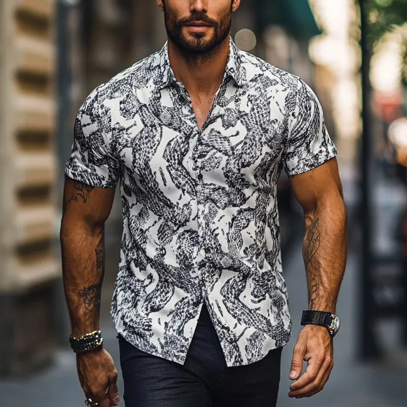 Men's Casual Printed Short Sleeve Lapel Shirt MTA0168D4X sold by Manly product image thumbnail 2