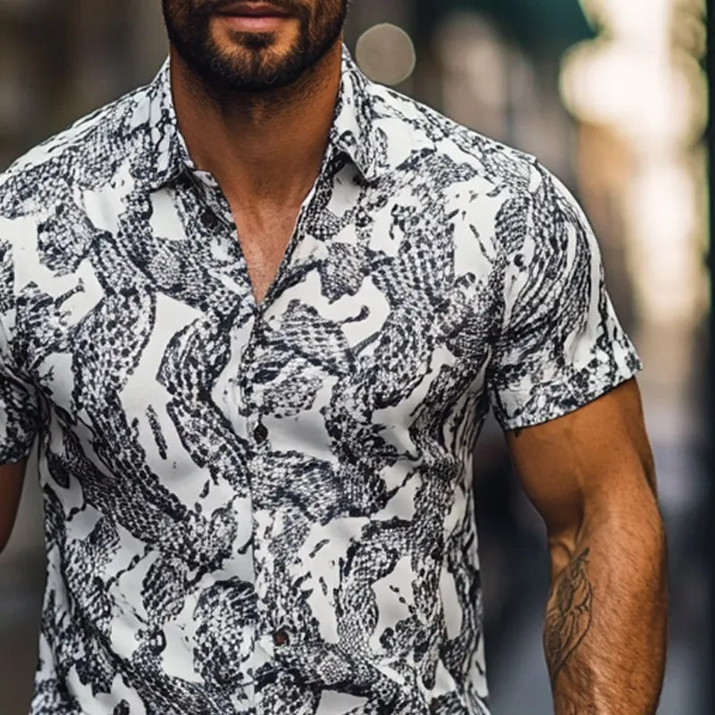 Men's Casual Printed Short Sleeve Lapel Shirt MTA0168D4X sold by Manly product image thumbnail 3