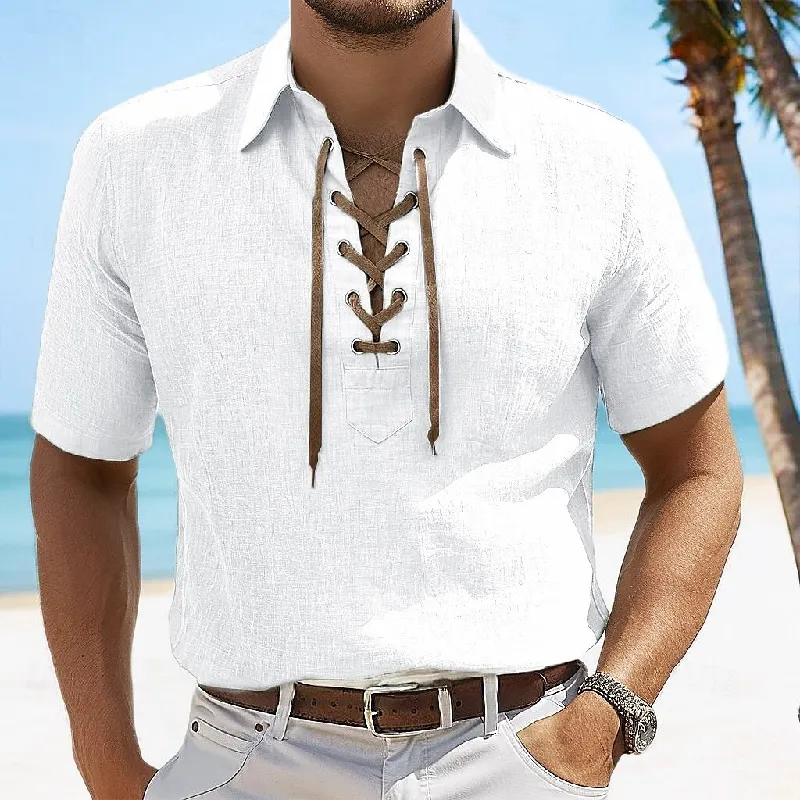 Men's Solid Color Casual Vacation Lace Lapel Short Sleeve Shirt MTA0162D4X sold by Manly product image thumbnail 3