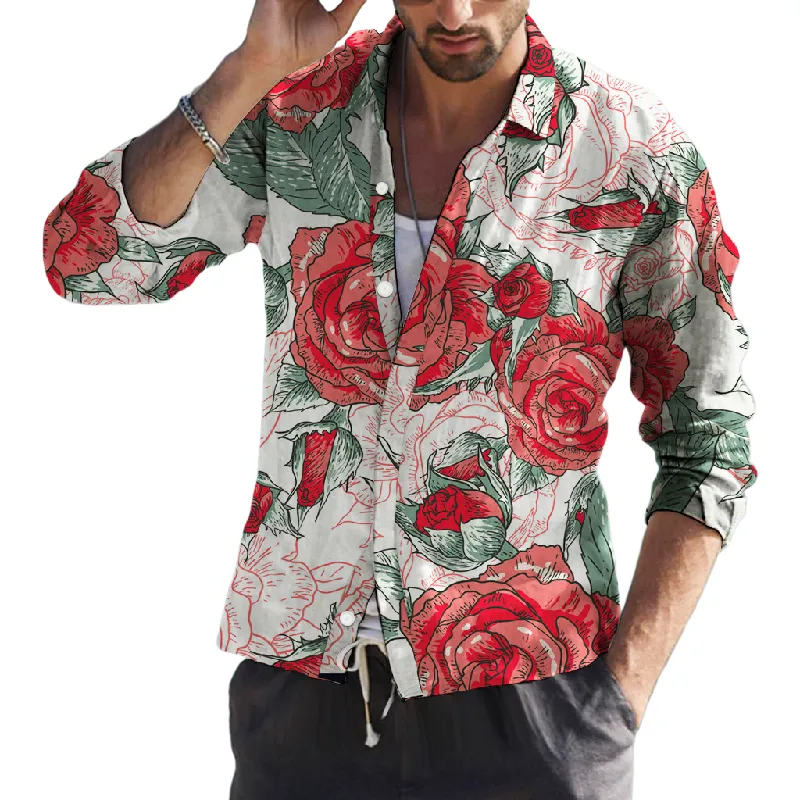 Men's Floral Print Lapel Long Sleeve Shirt MTA0126D5X sold by Manly