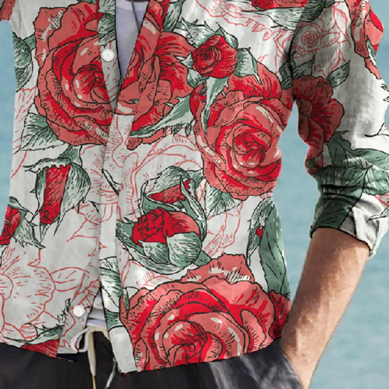 Men's Floral Print Lapel Long Sleeve Shirt MTA0126D5X sold by Manly product image thumbnail 2