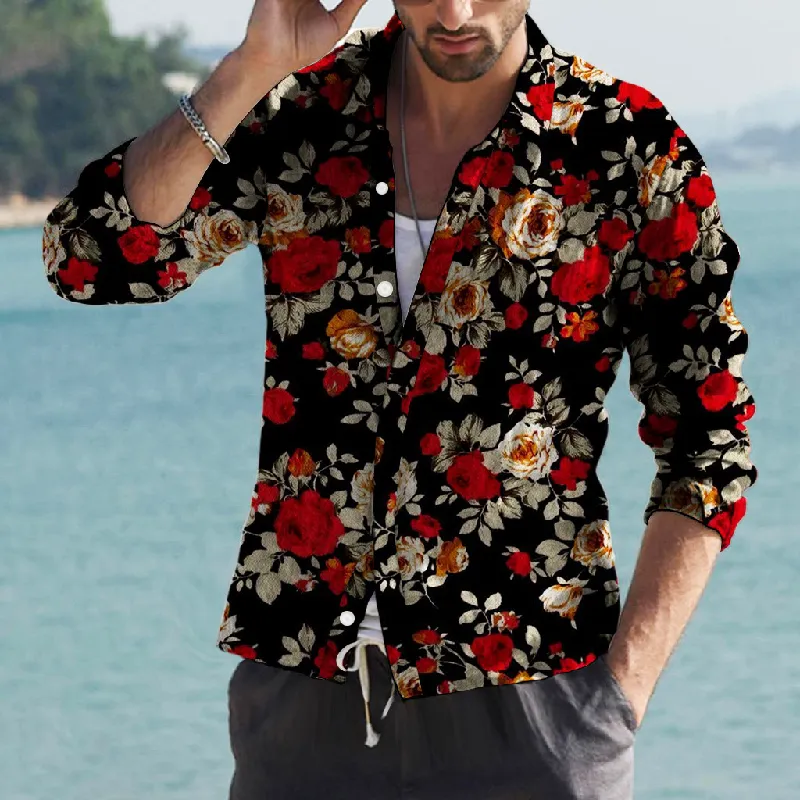 Men's Vintage Floral Print Lapel Long Sleeve Shirt MTA0123D0X sold by Manly product image thumbnail 3