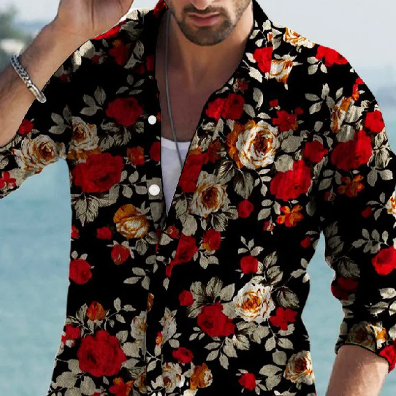 Men's Vintage Floral Print Lapel Long Sleeve Shirt MTA0123D0X sold by Manly product image thumbnail 2